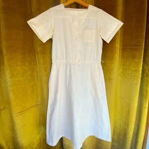 Vintage yellow white stripes button-up elastic waist midi length cotton